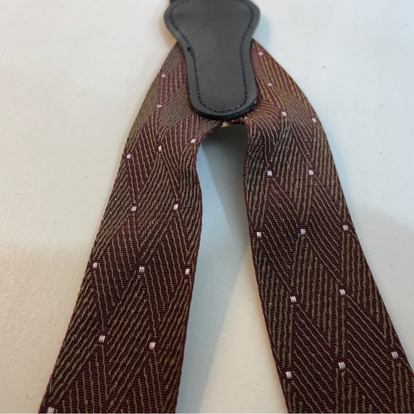 Coach Y-Back Suspenders Braces 46" Maroon Diamond Silk Pattern Leather Fasteners - Picture 7 of 8